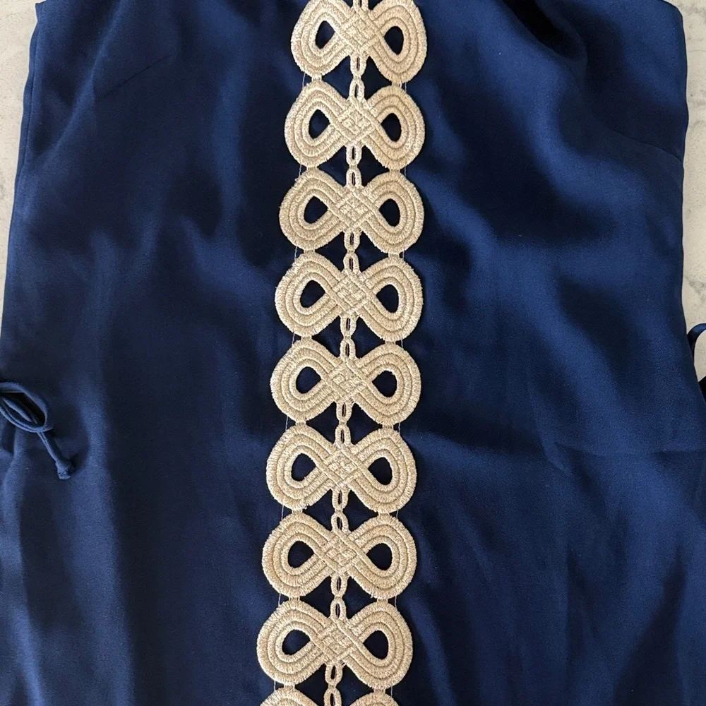 Lily Pulitzer Women’s Navy Blue Spaghetti Strap Dress with Ivory Trim size 4 - Picture 3 of 6